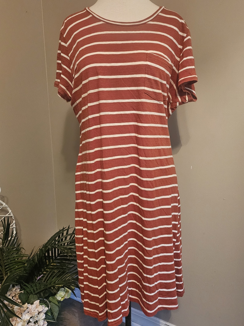 dip Rust and White Striped Tee Dress